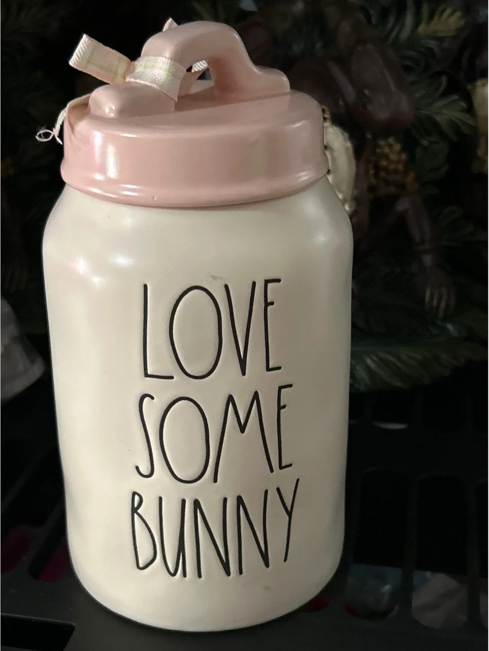 Rae Dunn Ceramic 'Love Some Bunny' Canister with Pink Lid